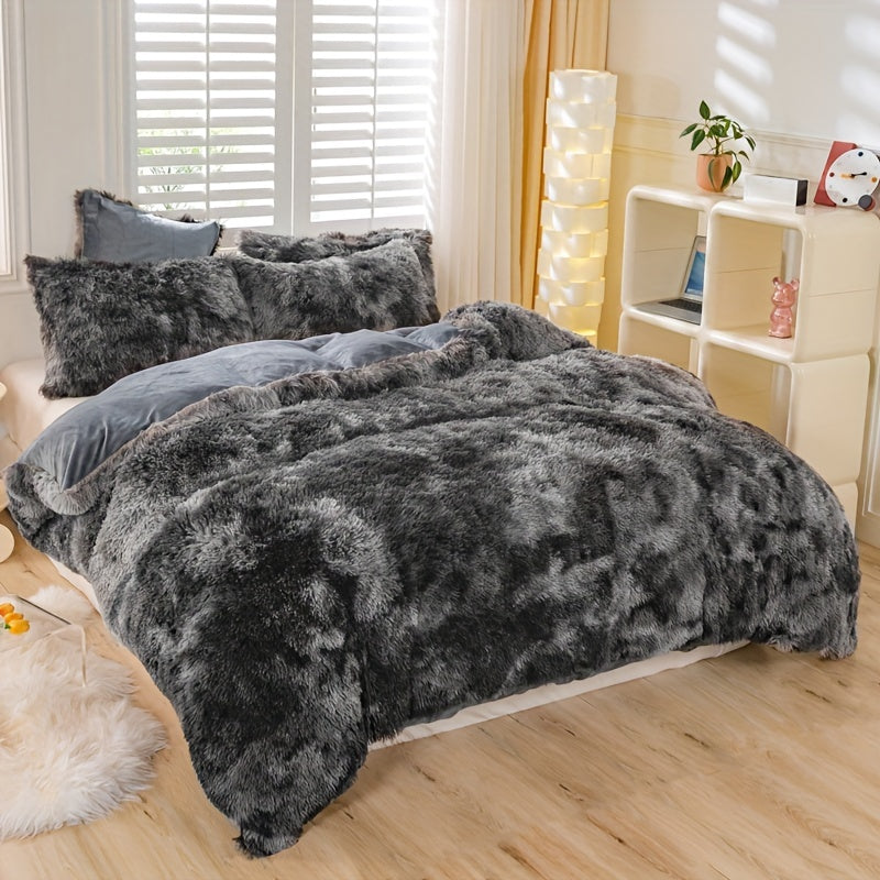 Y2K Tie Dye Plush Duvet Cover Set Includes 1 Duvet Cover and 2 Pillowcases Soft Warm Bedding