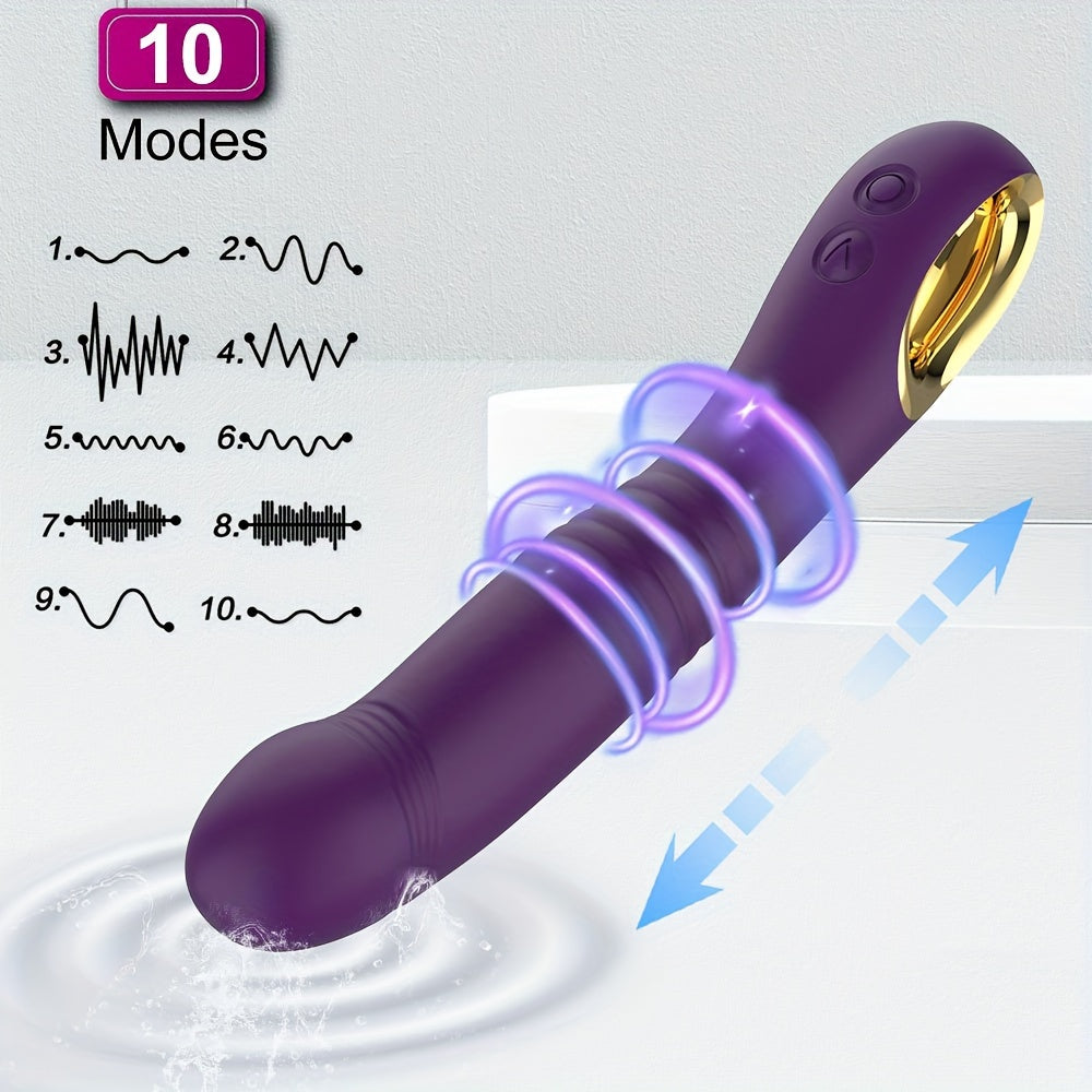 Women Soft Silicone Dual Vibrator with Thrust and Vibration Modes