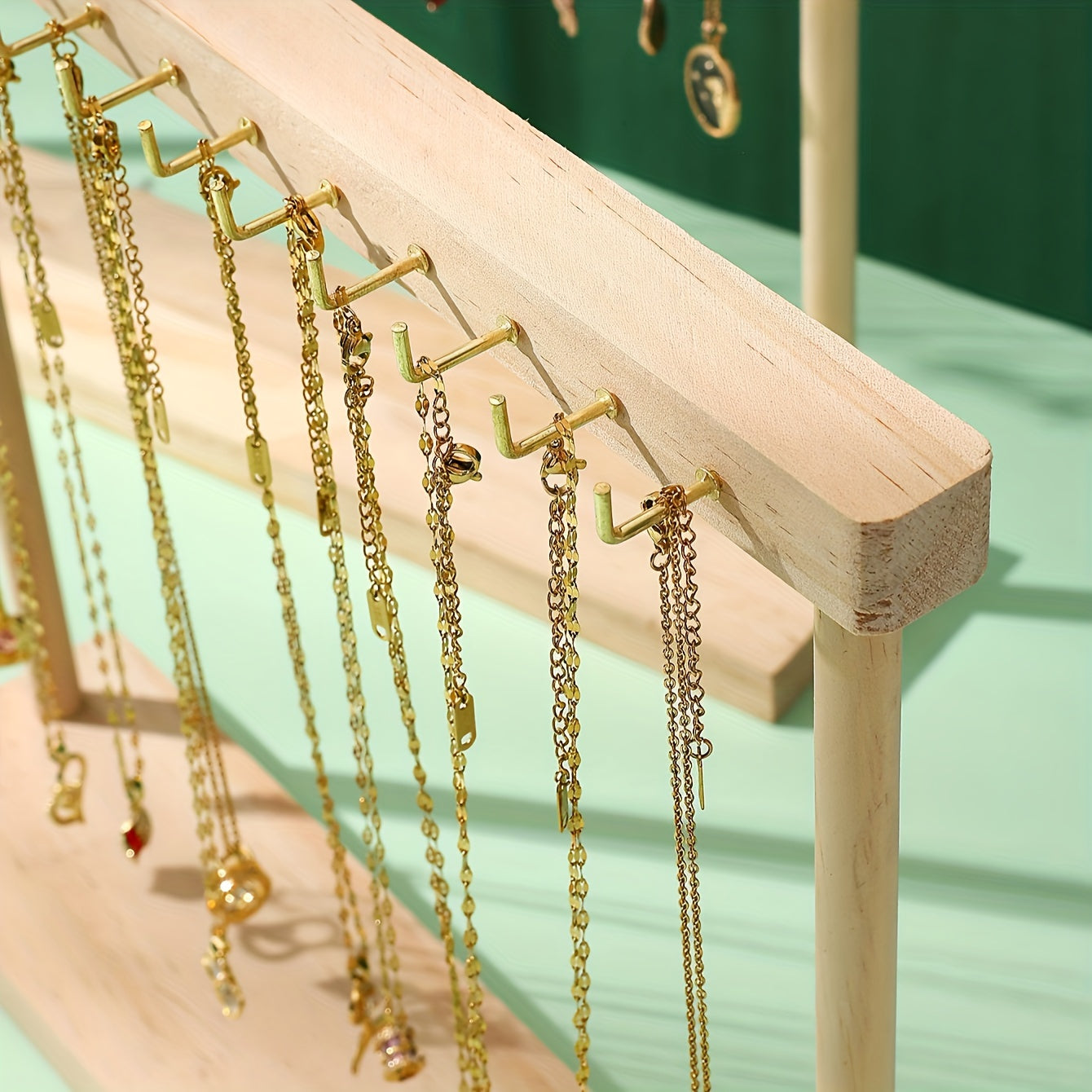 Деревянная подставка для украшений с двухсторонним держателем для ожерелий, ящик для хранения, домашний декор