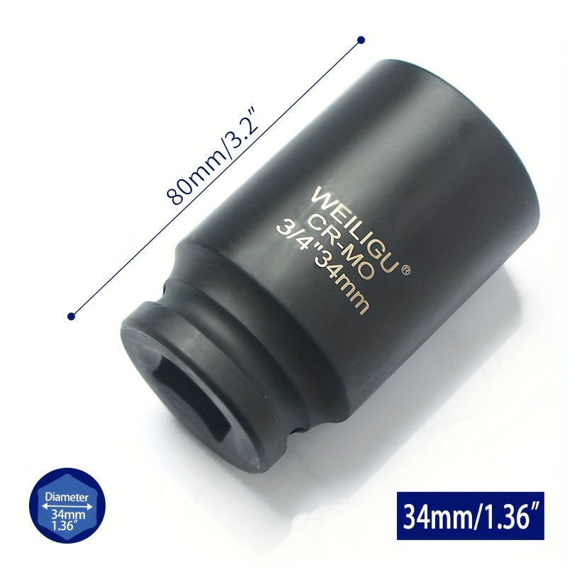 Тяжелая пневматическая головка-ключ 3/4 дюйма, средняя длина, хром-ванадий