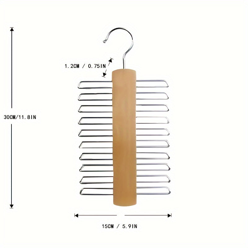 Wooden Tie Organizer with Belt Rack and 20 Hooks for Accessory Storage