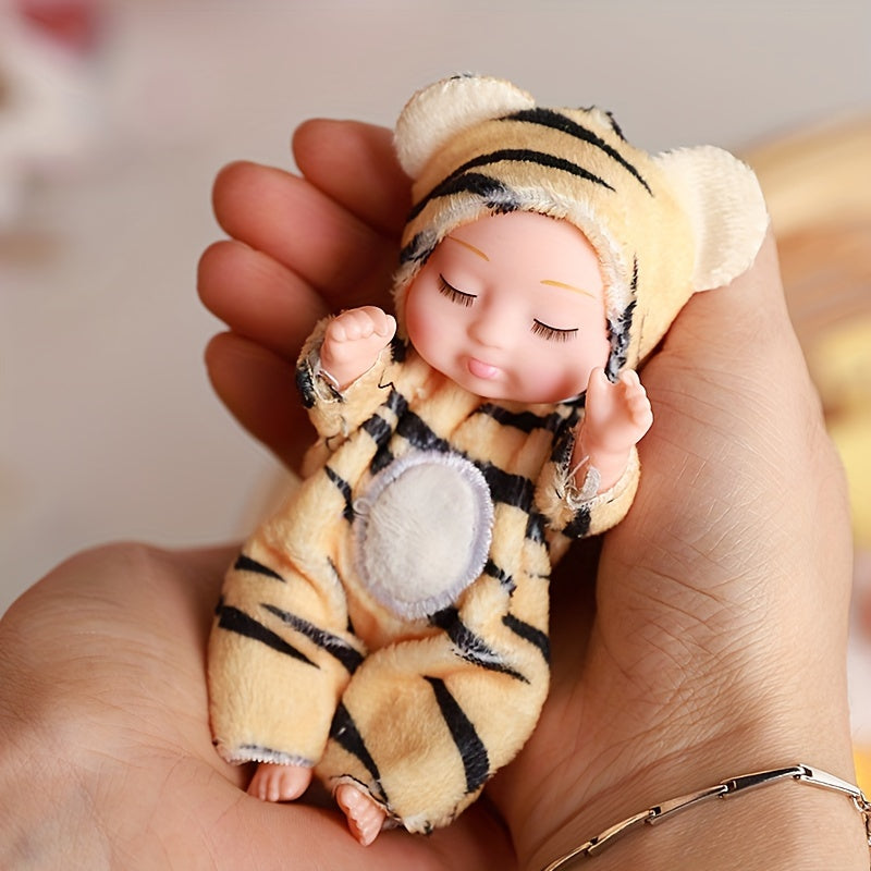 Mini Reborn Animal Doll for Kids 3-6 Pastel PVC Soft Toy with Clothes and Hat