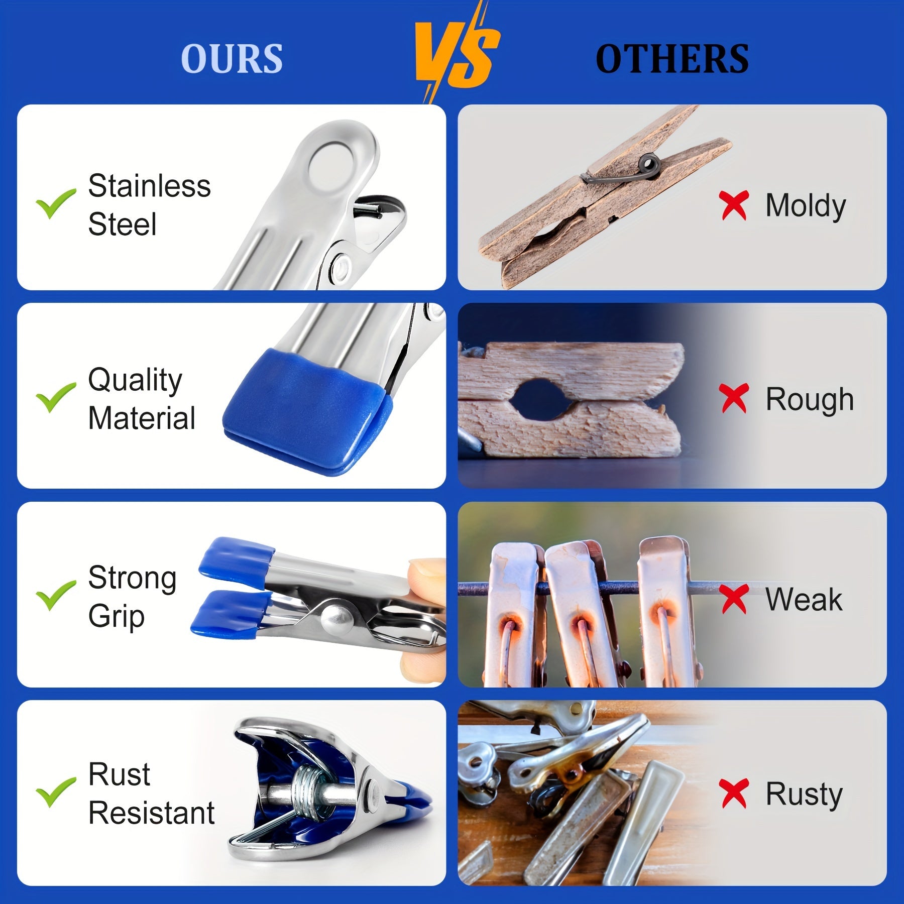 Juego de 50 pinzas de ropa de acero inoxidable para colgar ropa y fotos