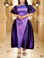 Plus Size Women's Purple Wedding Gown Formal Evening Dress Flared Hem