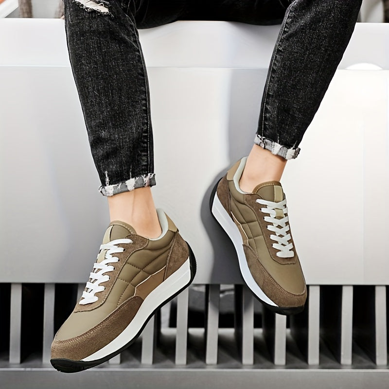Olive Green Thick-Soled Running Sneakers for Men and Women All-Season