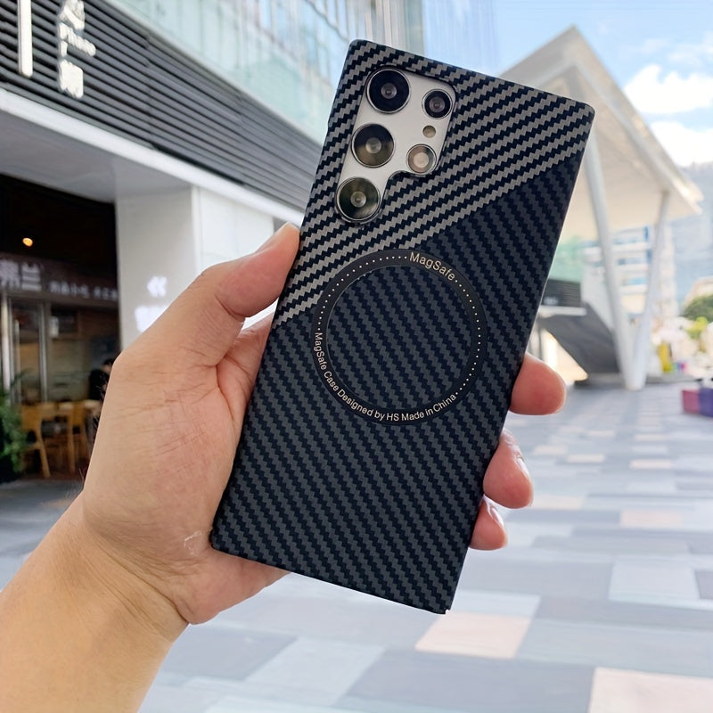 Ultra Slim Carbon Fiber Texture Phone Case for Galaxy S22 Ultra S23 Ultra S24 Ultra with Matte Ring Armor