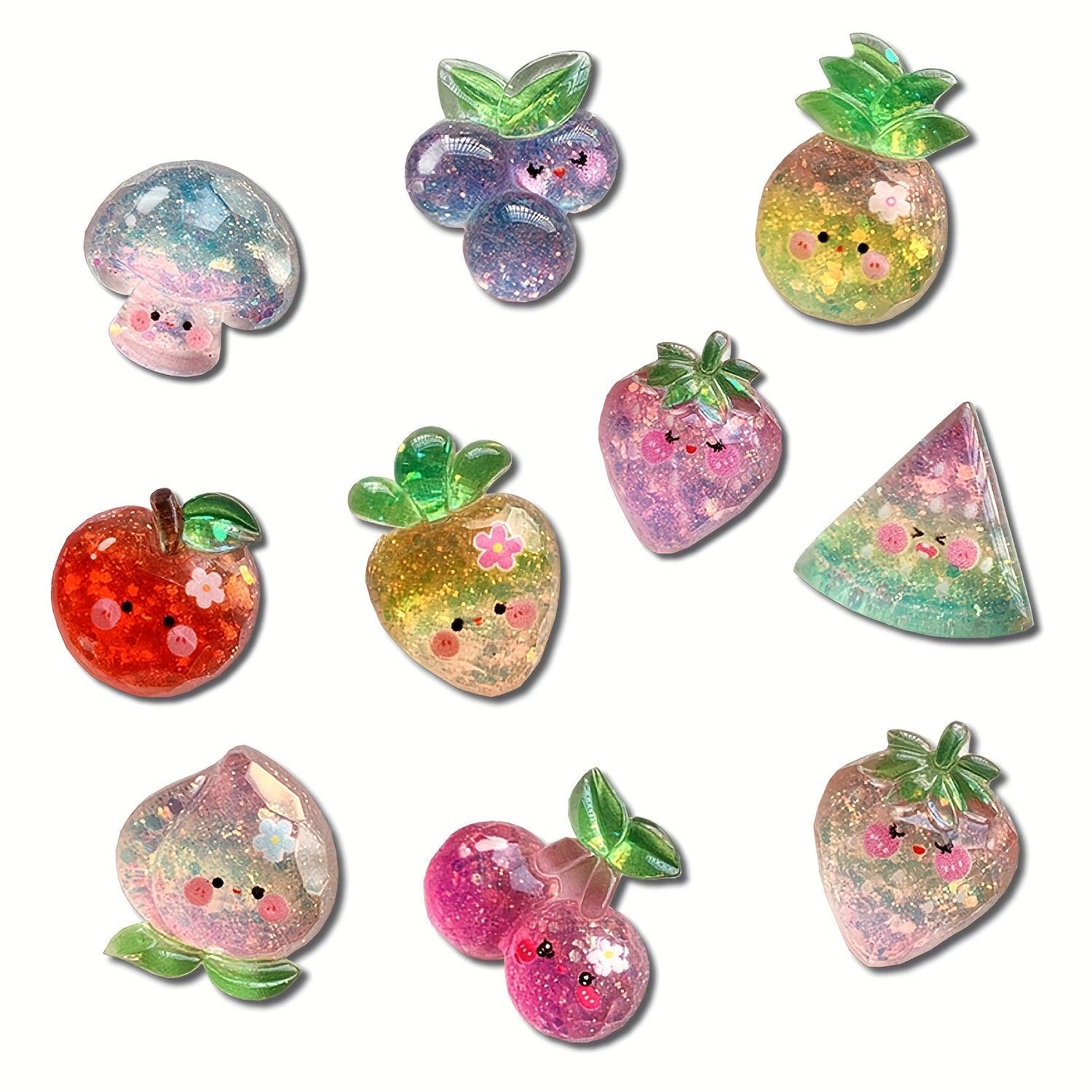 10Pcs Resin Glitter Fruit Shoe Charms for Sandals and Slippers