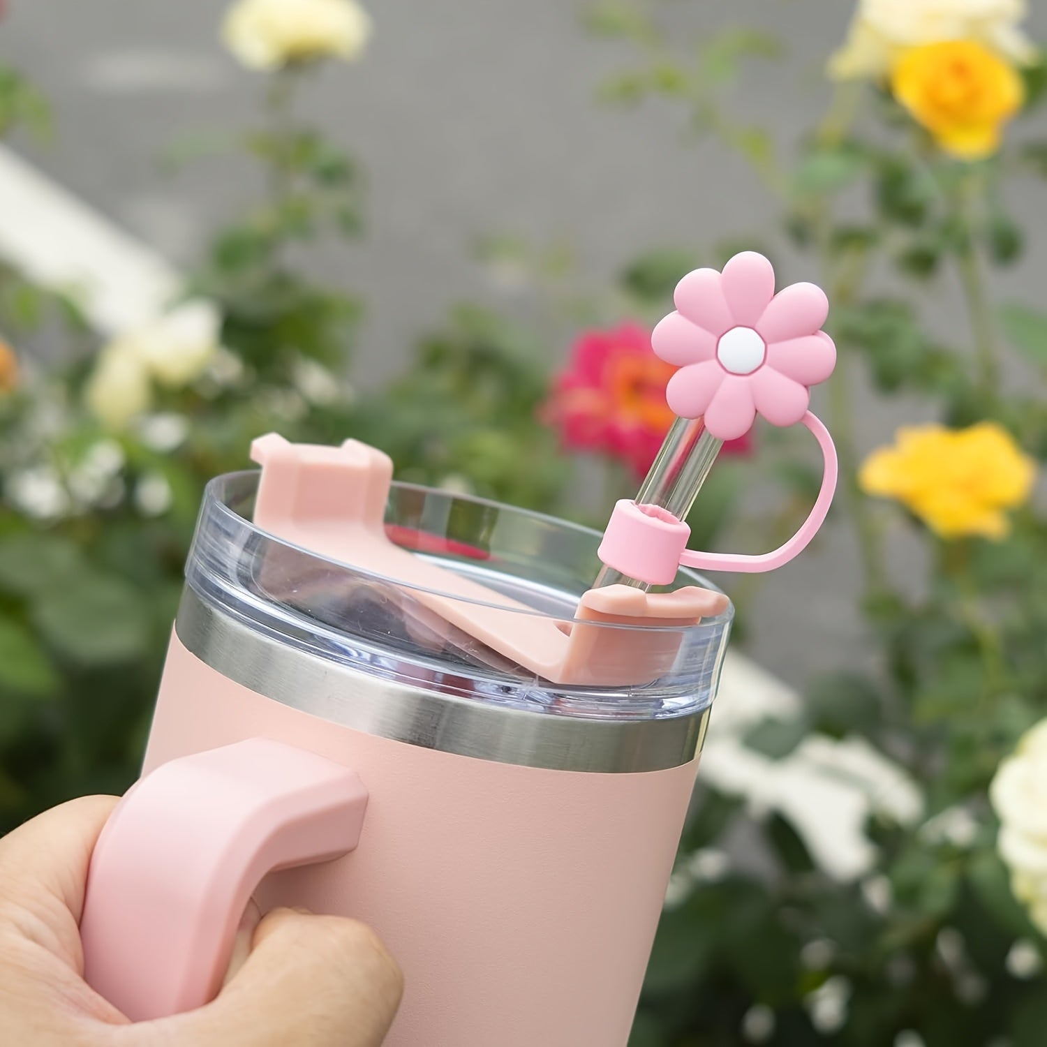Reusable Silicone Straw Covers for Cups, Fruit and Sunflower Design, Dustproof