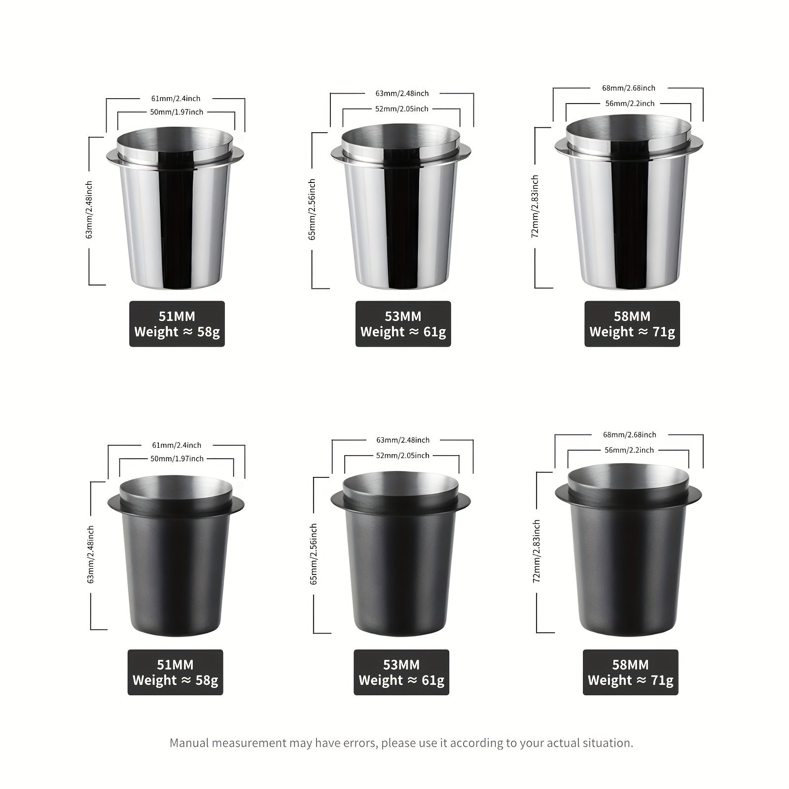 Stainless Steel Coffee Dosing Cup for Espresso Machines 58mm/53mm/51mm