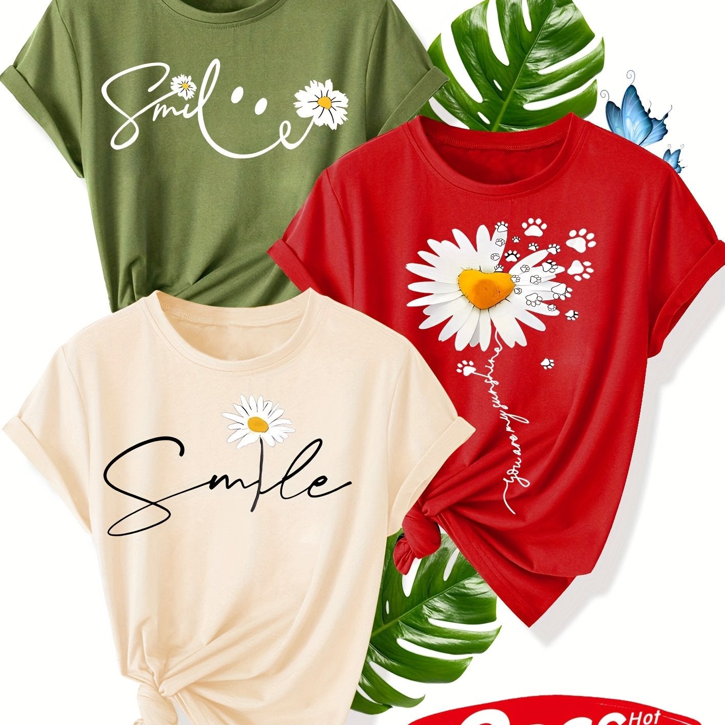 Women Cotton Short Sleeve T-Shirt Floral Print Casual Summer Top