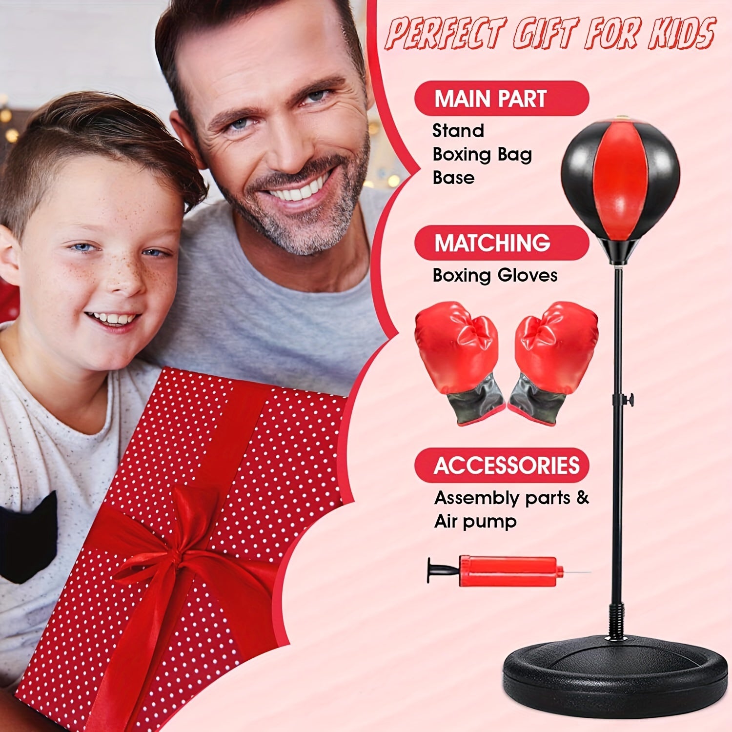 Kids' Adjustable Boxing Punch Bag with Stand, 103cm, Gloves Included, Outdoor Sports Toy