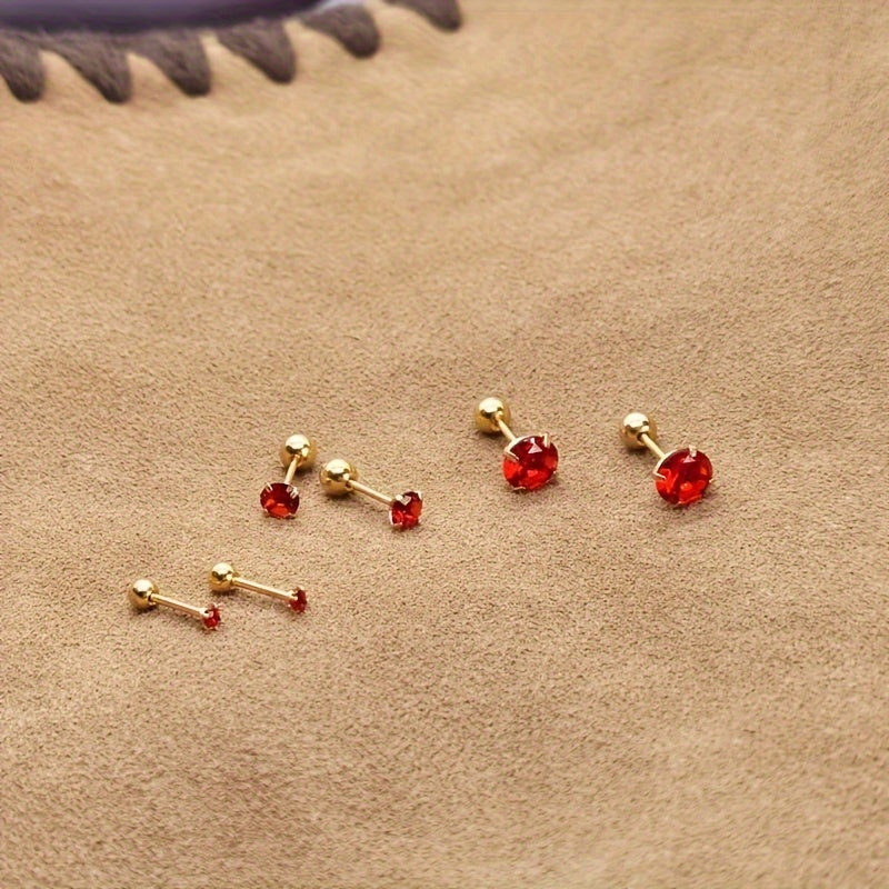 Zarif Vintage Uslubidagi Sterling Silver Stud Muntazamlari Qizil Zirconiya bilan - Gippoallergen va Ayollar uchun Kundalik Kiymak Uchun Mukammal