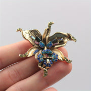 Antique Orchid Brooch Rhinestone Enamel Floral Jewelry for Women