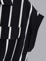 Plus Size Women's Striped Short Sleeve Shirt Polyester Casual Spring Summer