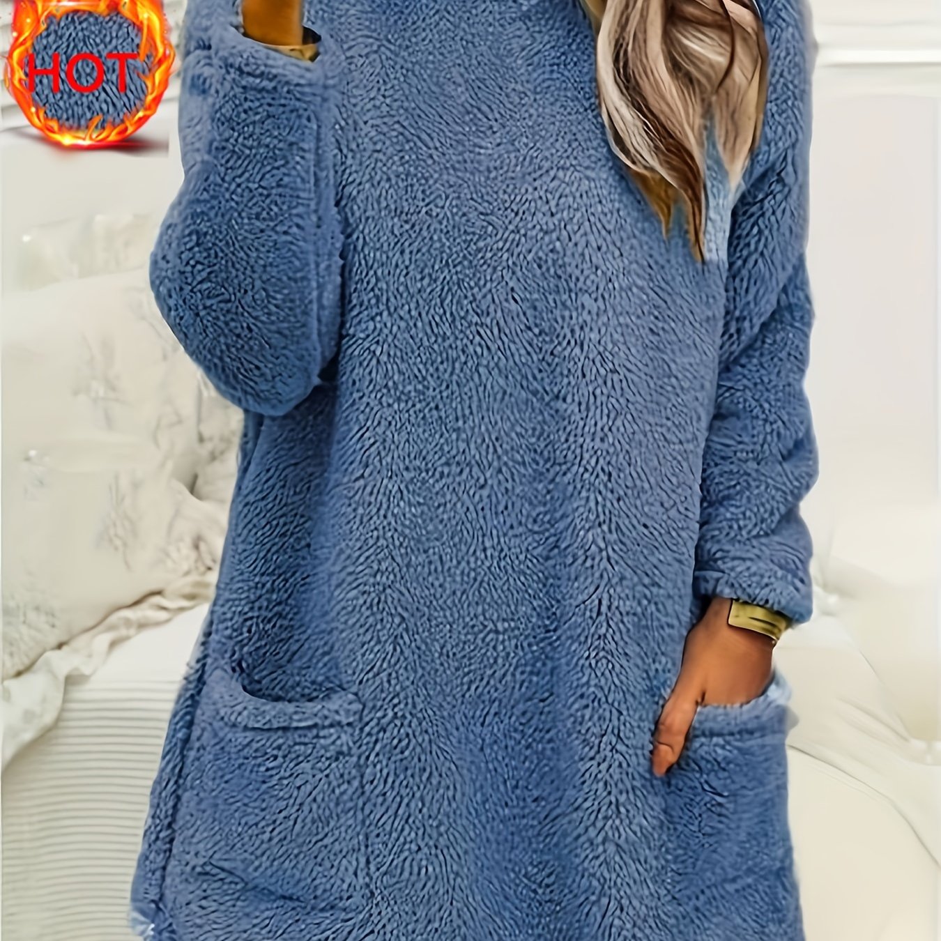 Толстовка женская плюшевая с длинными рукавами и карманами, большой размер