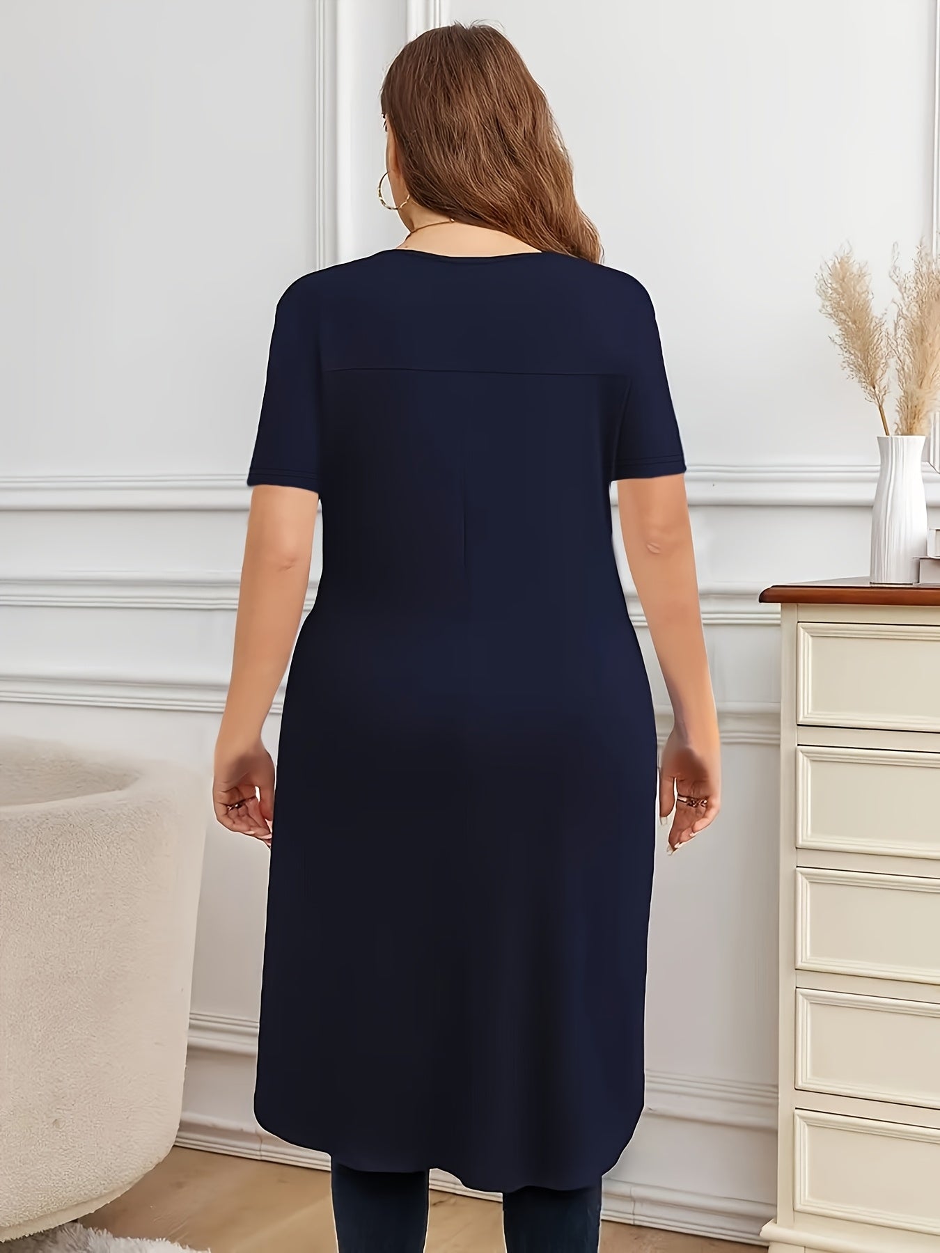 Women's Plus Size Stretch Cross Front Top Short Sleeve Casual Formal Style