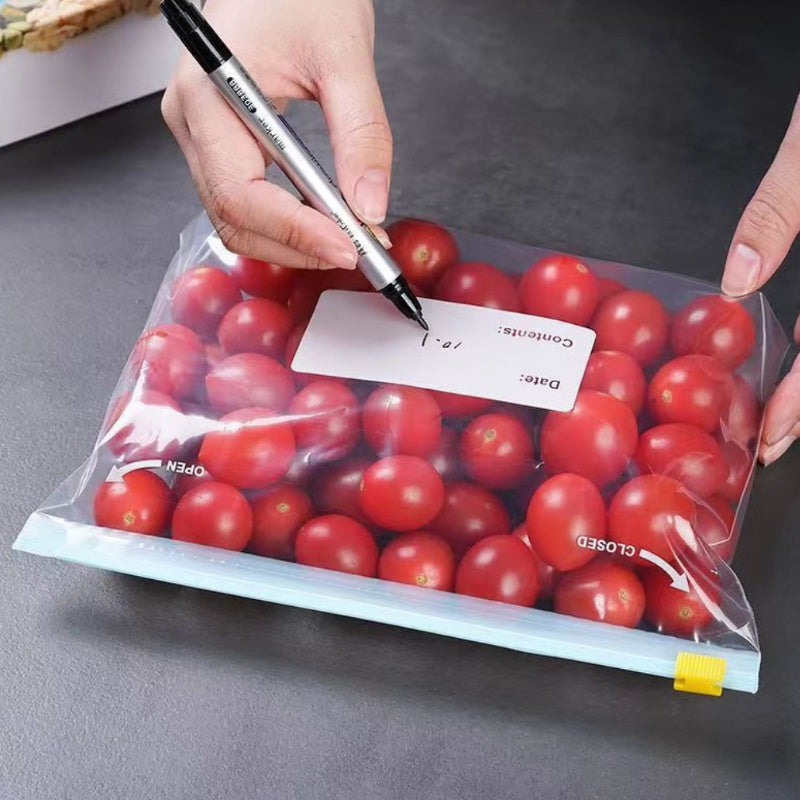 Food-grade freezer bags with zipper seals for airtight storage