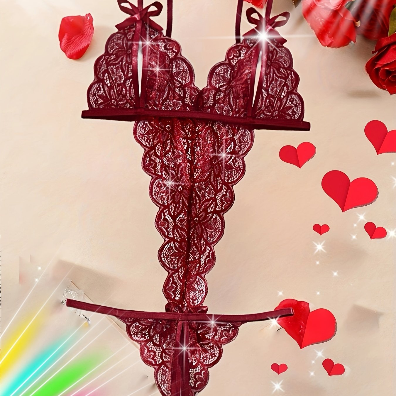 Women's Burgundy Floral Lace Teddy Bodysuit with Adjustable Straps