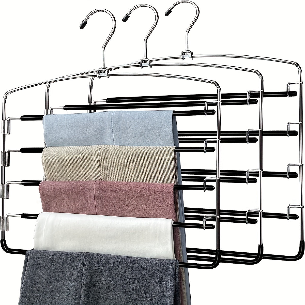 5-Tier Metal Pants Hanger with Non-Slip Features for Ties, Pants, Scarves Space-Saving Closet Organizer