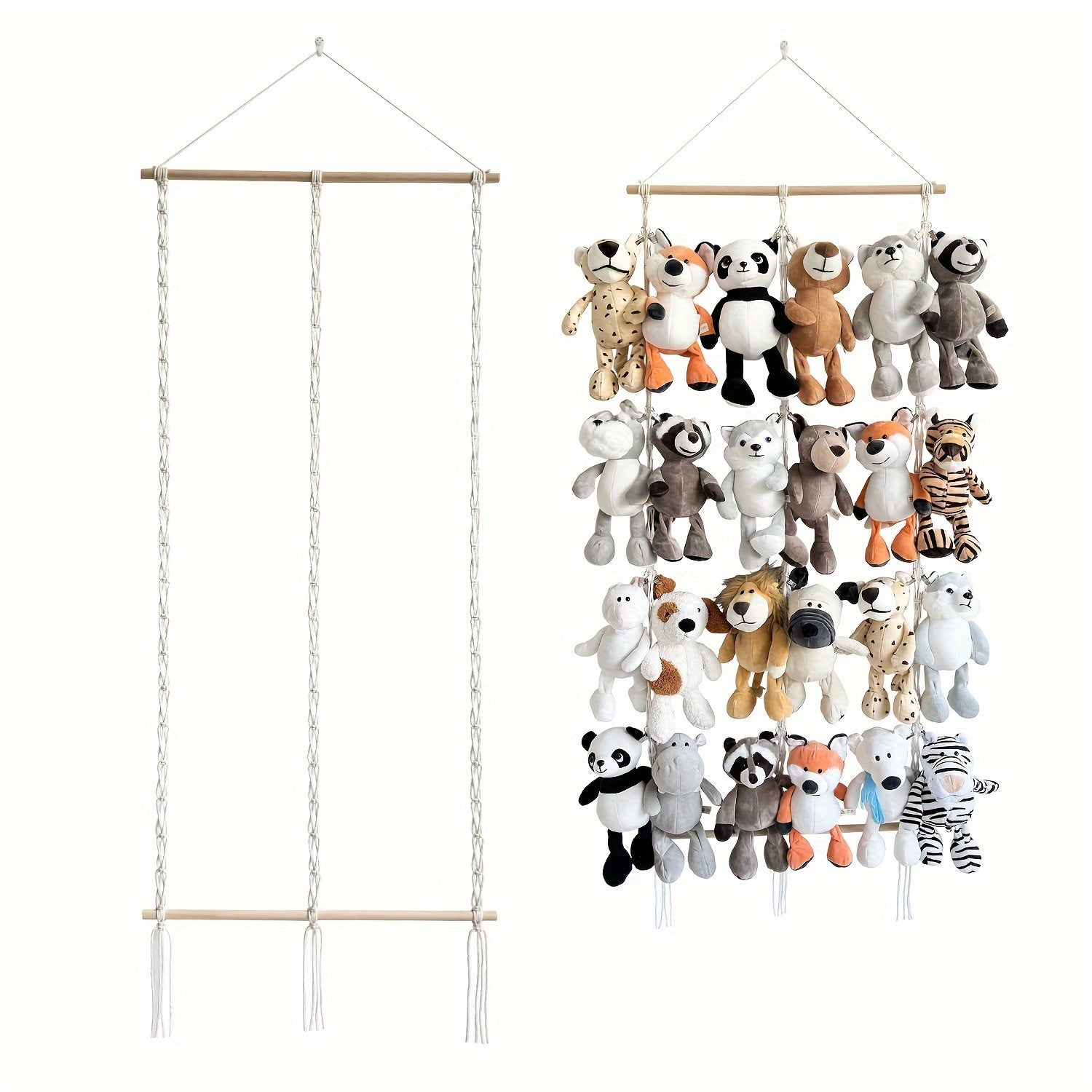 Bohemian Plush Toy Storage Rack with 26/40 Capacity for Living Rooms and Bedrooms