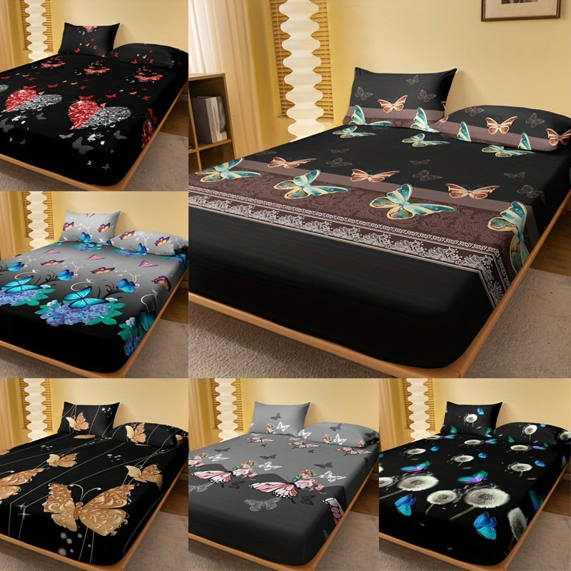 Butterfly Print Fitted Bed Sheet Single Deep Pocket Soft and Comfortable