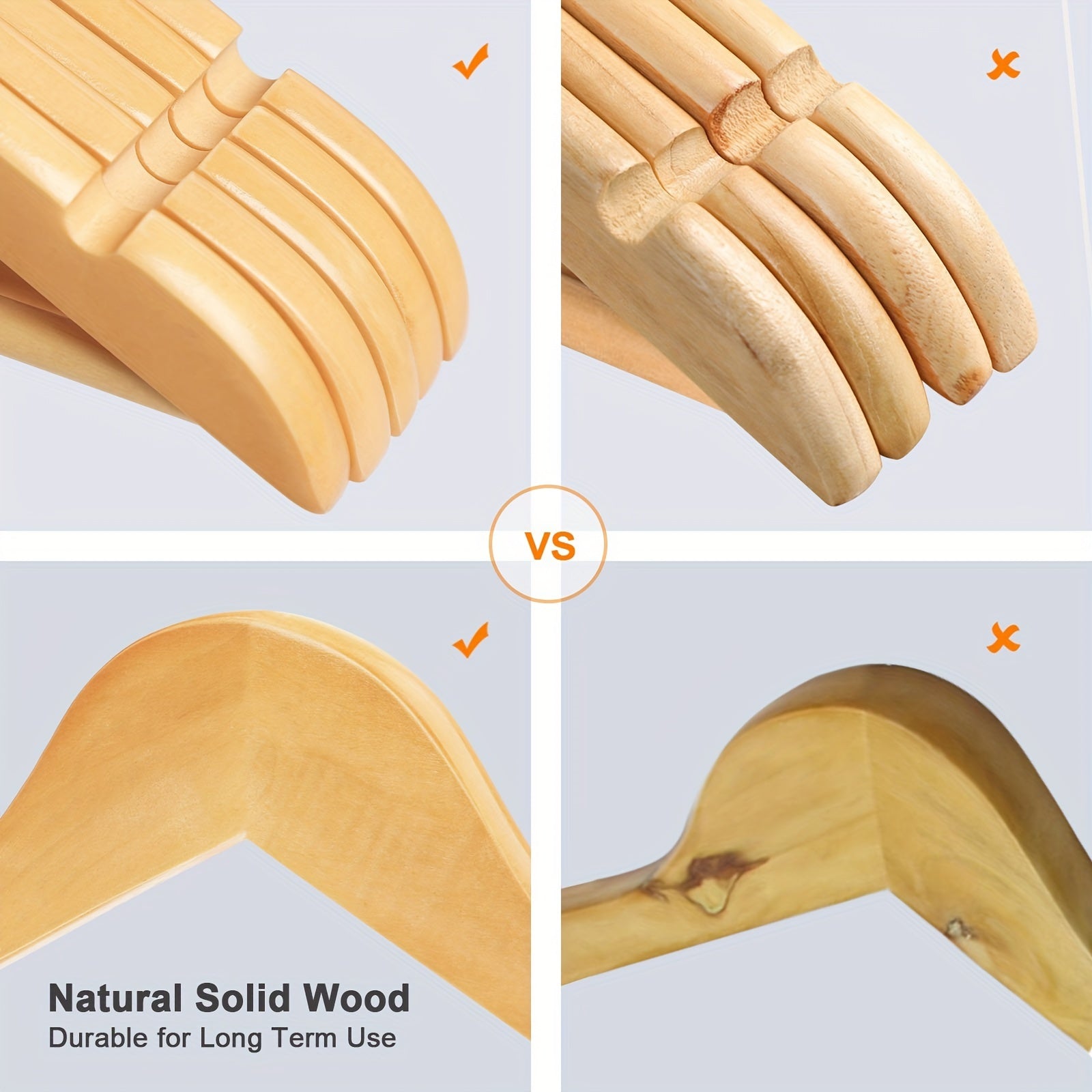 Set of 20 Non-Slip Wooden Clothes Hangers with Grooves for Wardrobes and Storage