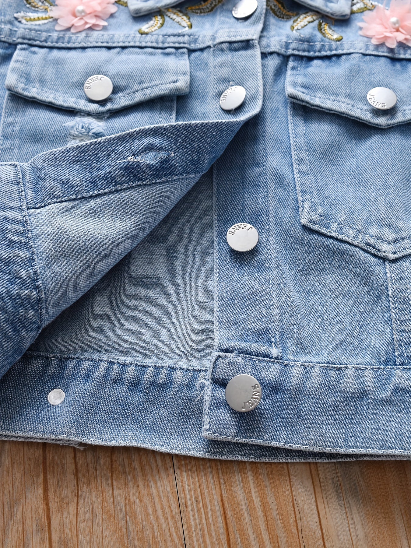 Chaqueta de mezclilla bordada para niñas con cuello, mezcla de algodón, manga larga, primavera y otoño