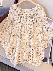 Plus Size White Off-Shoulder Crochet Top with Floral Lattice Design