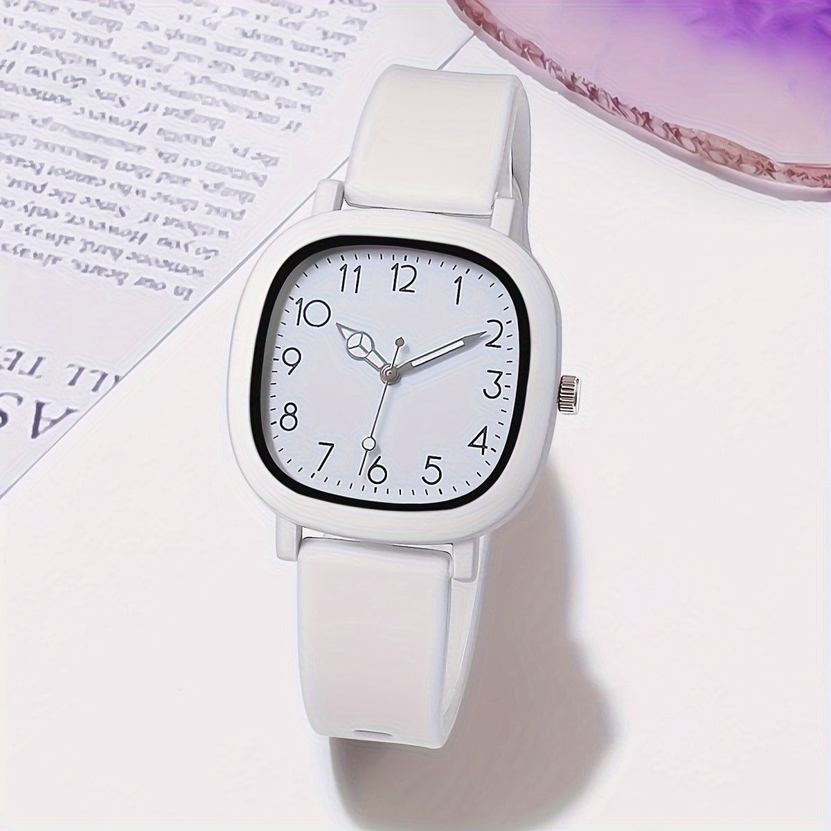 Women's Square Quartz Watch with Silicone Band in Macaroon Color