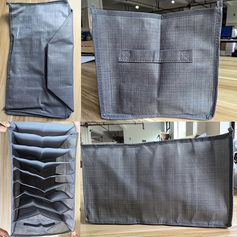 Foldable Clothing Organizer with 7 Compartments, Polyester Canvas, Transparent Mesh