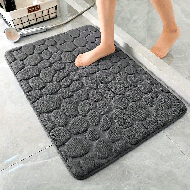 Alfombra de baño de espuma viscoelástica antideslizante con relieve de adoquines y absorbente de agua