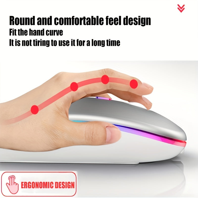 Wireless Rechargeable LED Mouse with Dual Mode, Silent, Ergonomic, for Laptop Desktop Tablet