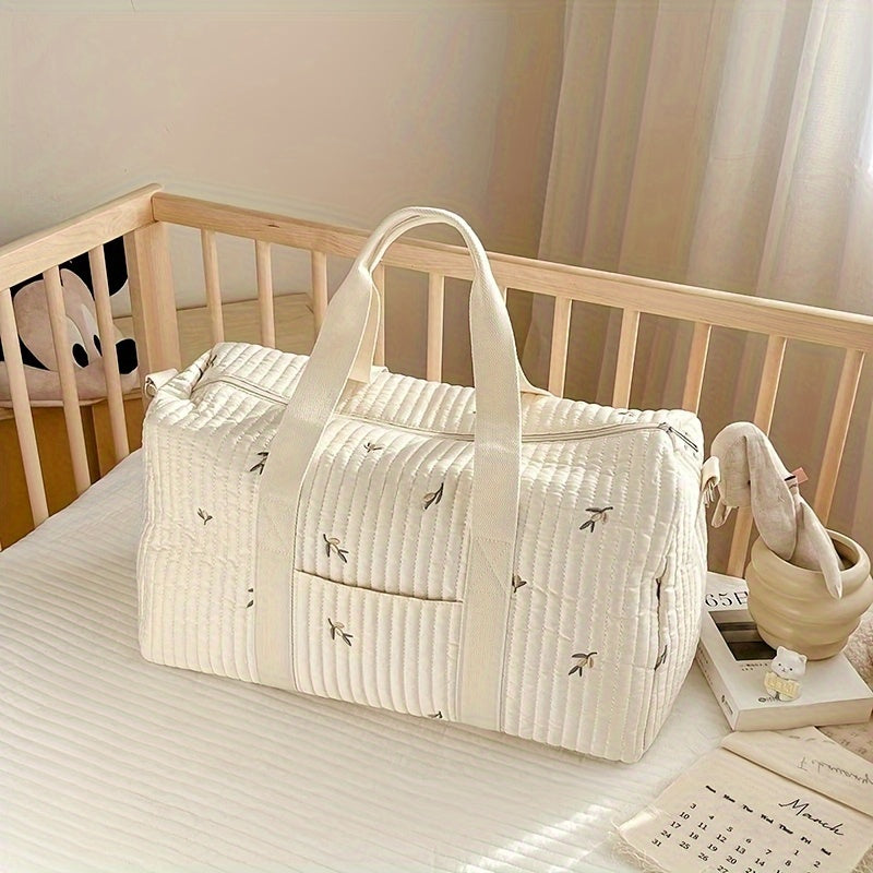 Embroidered Animal Print Diaper Bag with Sturdy Nylon Organizer and Hand Strap