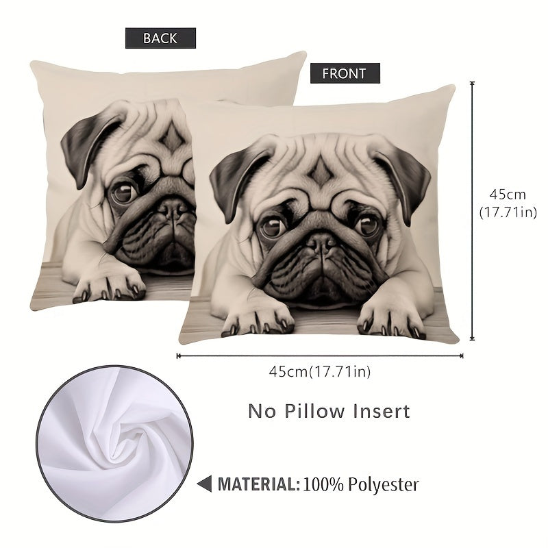 Double-Sided Pug Throw Pillow Cover 45cm Decorative Polyester Cushion Case for Living Room