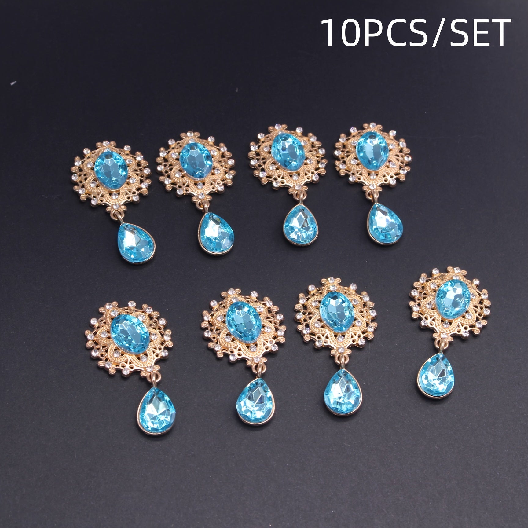 10Pcs Hair Ornaments Set Green Gemstone Water Drop Alloy Clips for DIY Jewelry