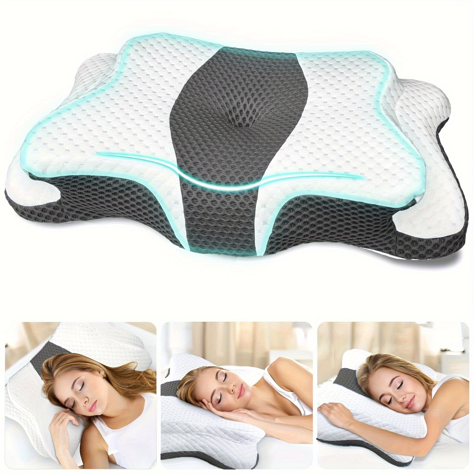 Ergonomic Memory Foam Pillow for Neck Shoulder Support with Ear Piercing Design