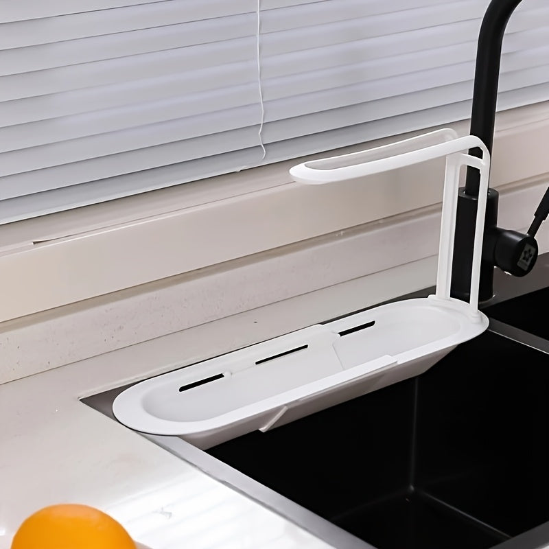 Organizador de fregadero de plástico con estante de secado ajustable sobre el fregadero y cesta de drenaje