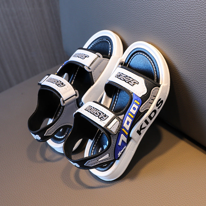 Yigitlar uchun ochiq barmoqli sandallar, sirpanmaydigan taglik, kundalik, plyaj, kichkina uchun, PVC, oson qulflash va velcro