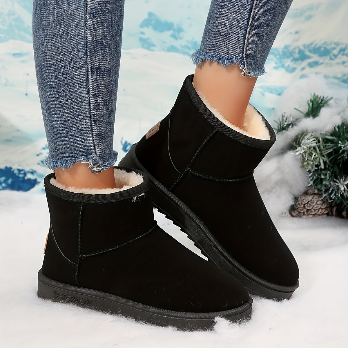 Women's Winter Snow Boots Warm Mid-Calf Corduroy Flannel Non-Slip Waterproof