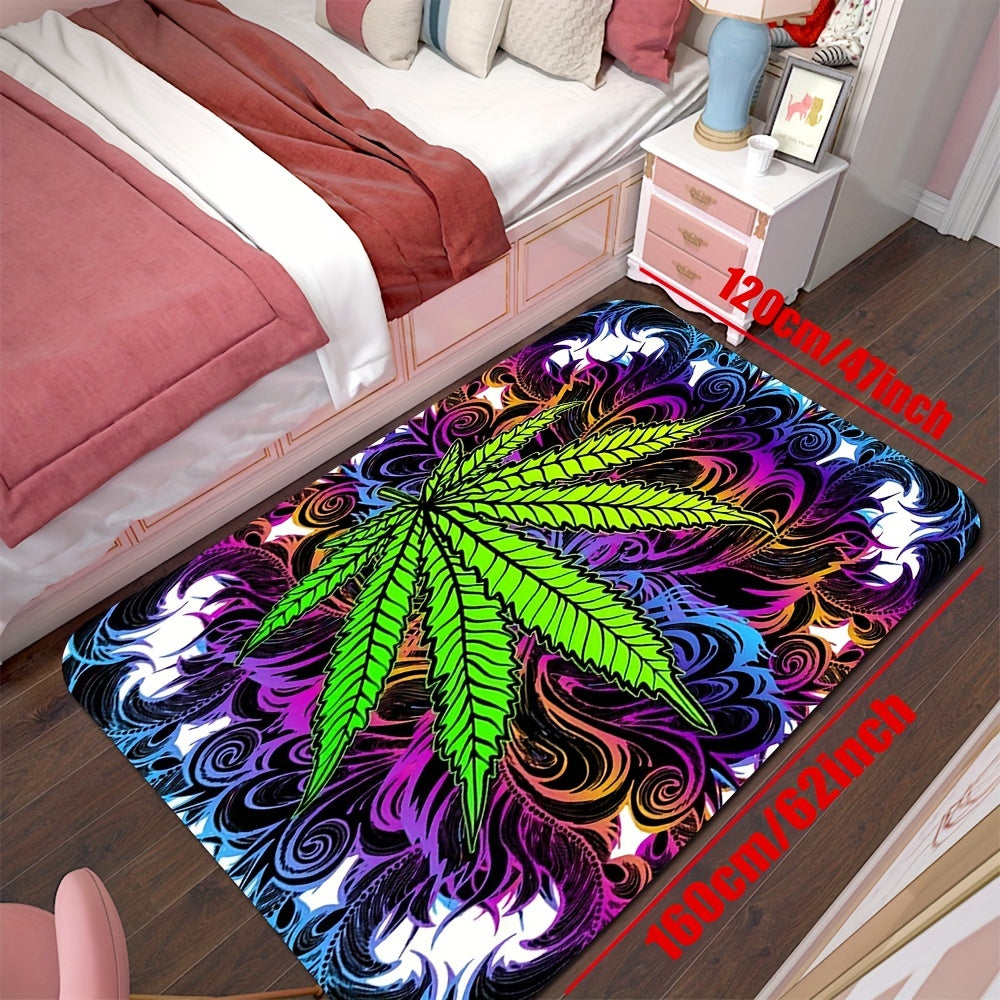 Purple Leaf Print Living Room Carpet Floor Mat for Sofa or Coffee Table