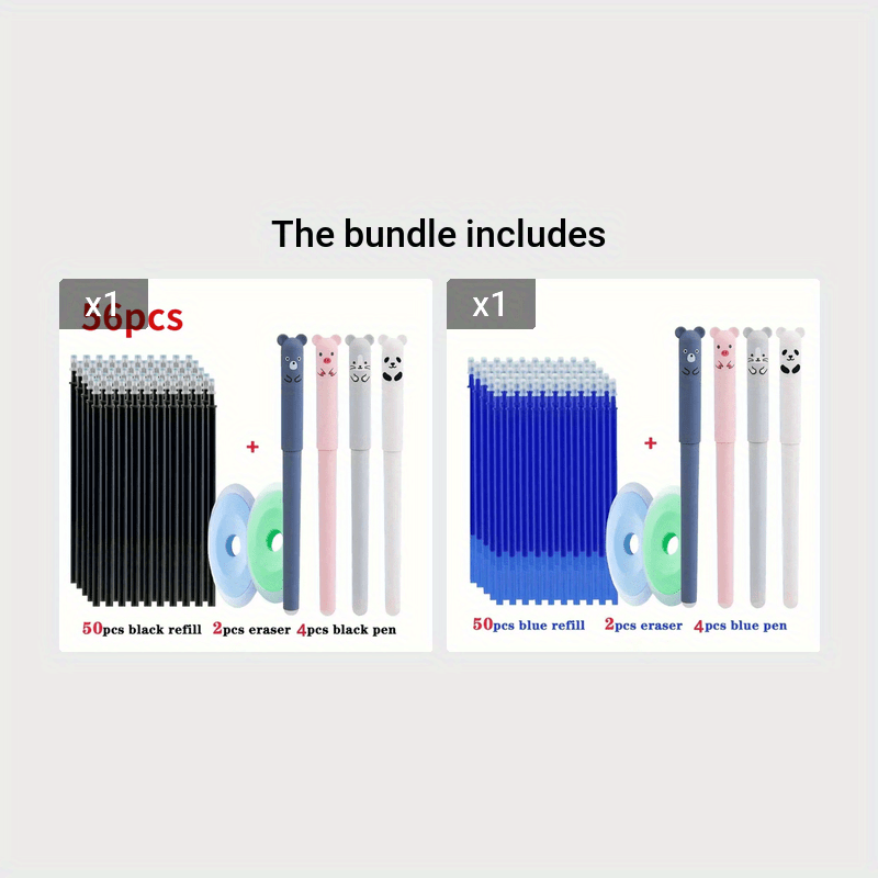 56-Piece Kawaii Panda Erasable Gel Pen Set Refillable Washable Stationery for School Office