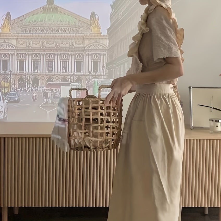 Women's Woven Fabric Apron with Pockets Solid Color 180gsm