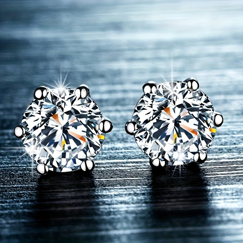 Elegant Moissanite Stud Earrings for Women 6-Prong Design Jewelry 1 Pair