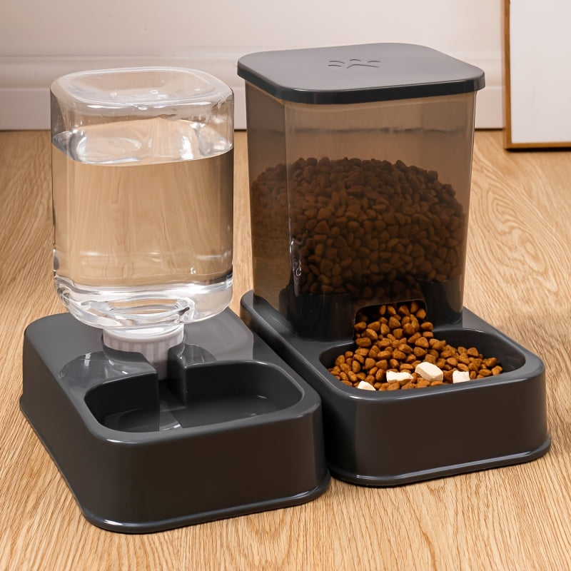 Self-Feeder and Water Dispenser Set for Cats Durable Plastic Automatic Feline Food and Water Dispenser