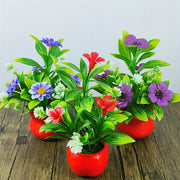 Mini Artificial Plants in Red Pots Set of 3 for Home Office Decor