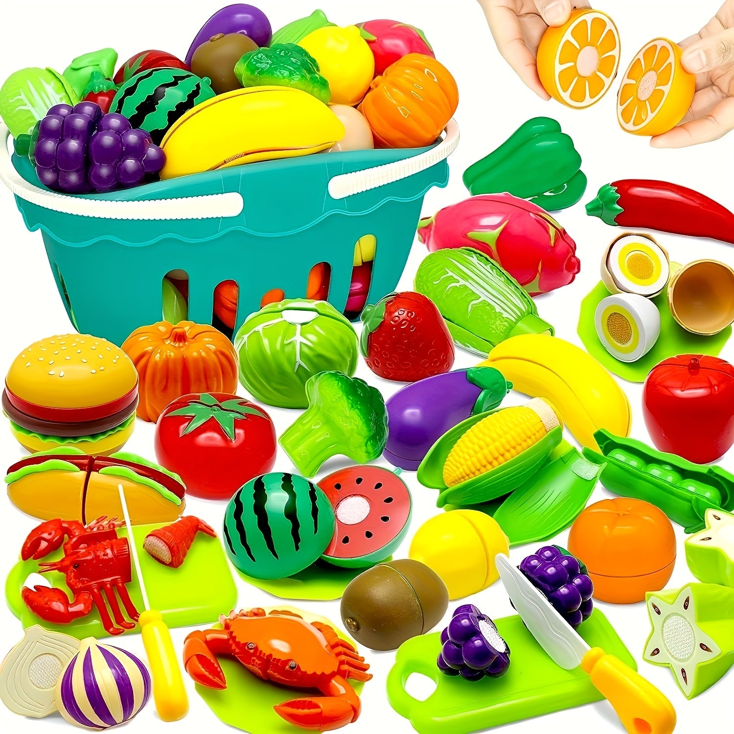 Kids Kitchen Toy Set Includes 9 or 24 Plastic Fruit and Vegetable Cutting Toys for Ages 12 Months and Up