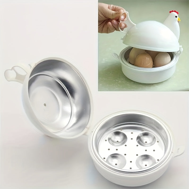Stainless Steel Egg Cooker with Chicken-Shaped Poacher and Steamer 4 Cavities