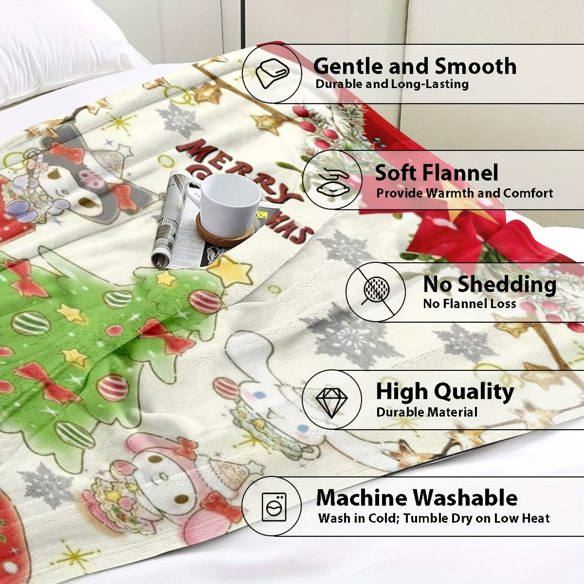 Personalized Christmas Hello Kitty Blanket Soft Fleece Gift for Bed Sofa Car Home