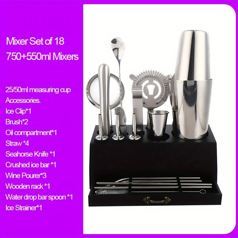 18-Piece Stainless Steel Barware Set with Cocktail Shaker, Jigger, Muddler