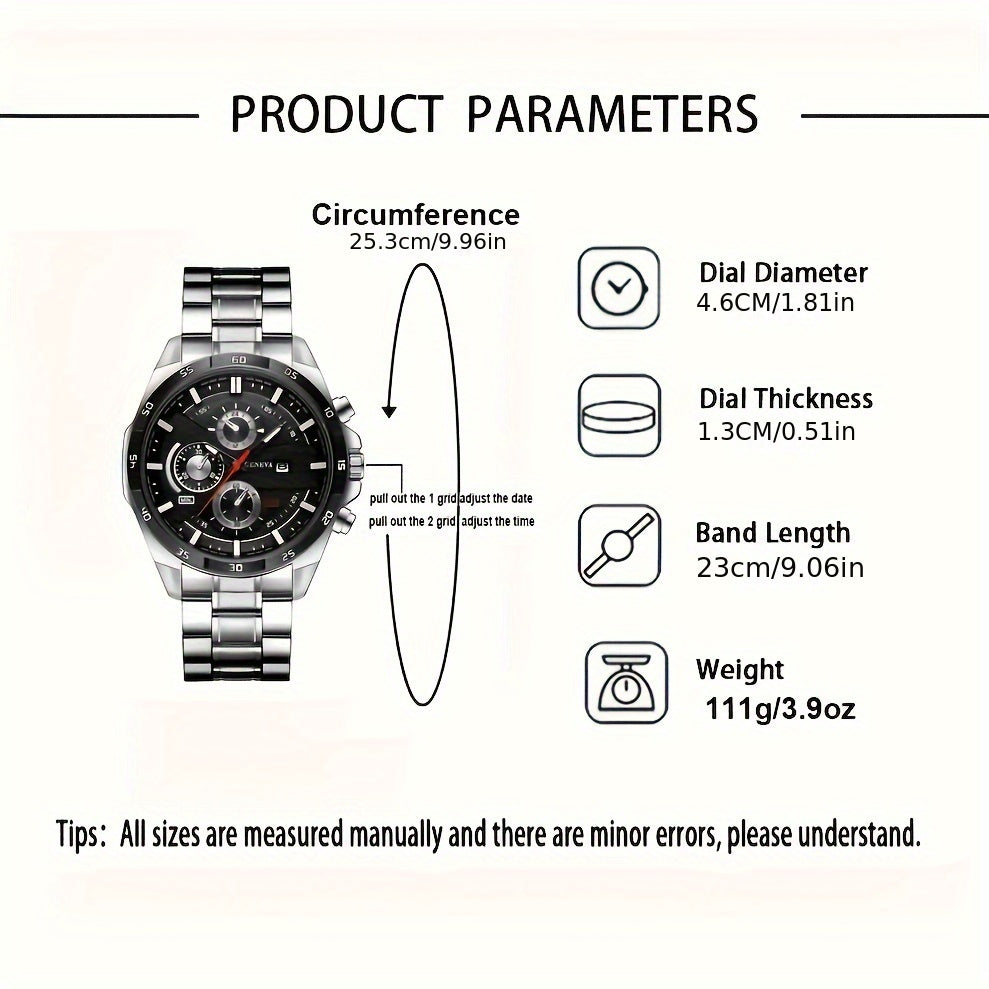 Men's Watch Large Dial Waterproof Two-Piece Set Elegant Accessory